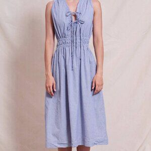 Sundry Blue & White Stripe Tie Neck Dress